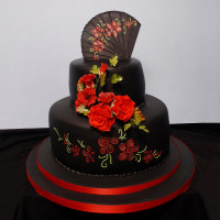 Свадебный торт с японской росписью и веером