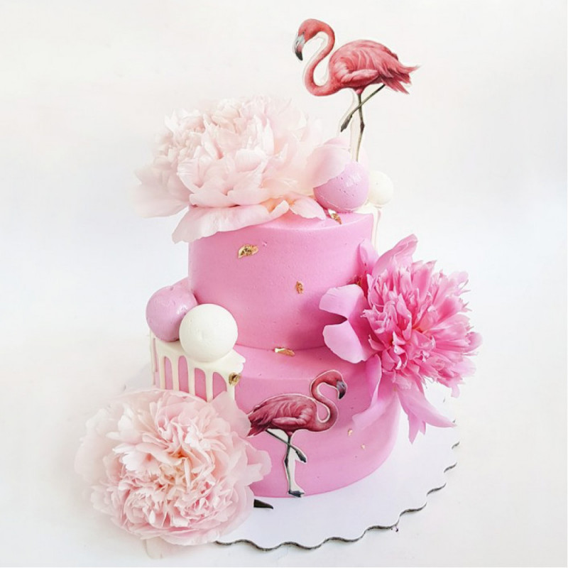 Торт с розовыми фламинго на свадьбу