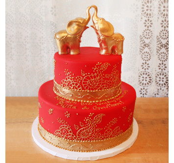 Свадебный торт с золотыми слониками
