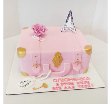 Торт розовый чемодан для девушки