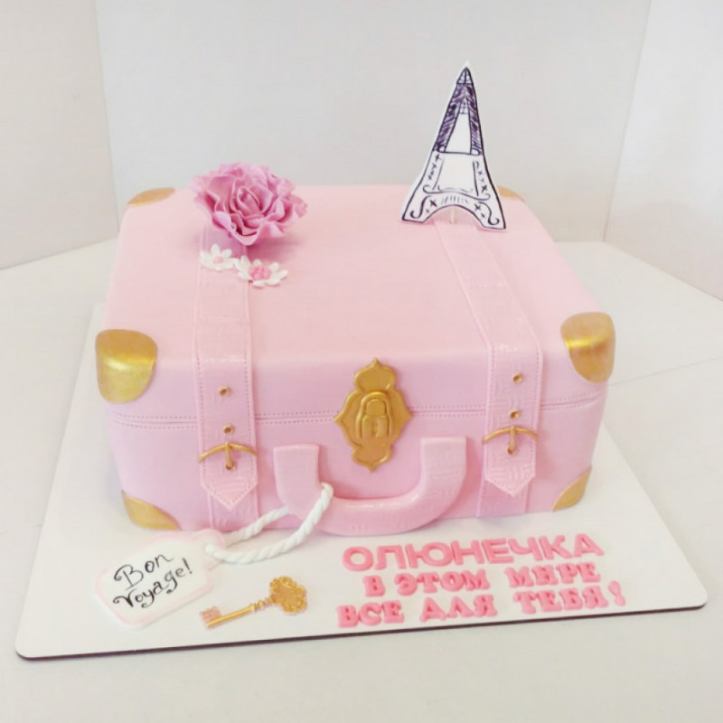 Торт розовый чемодан для девушки