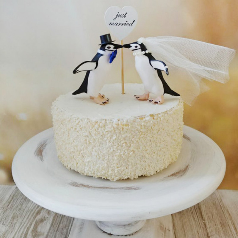 Одноярусный торт с пингвинами