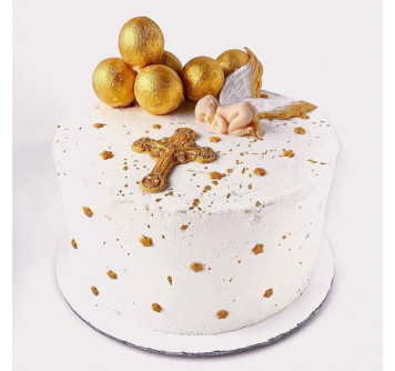 Белый торт на крещение малышу