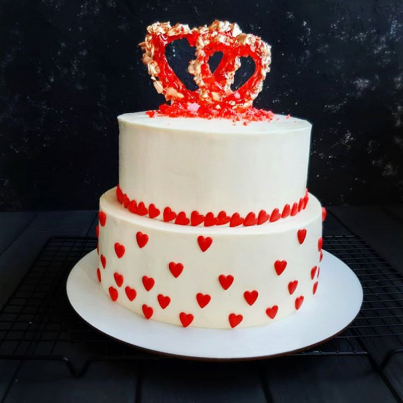 Торт свадебный двухъярусный сердце
