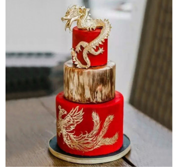 Свадебный торт с драконом и фениксом